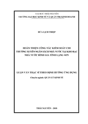Luận văn thạc sĩ hay hoàn thiện công tác kiểm soát chi thường xuyên ngân sách nhà nước tại kho bạc nhà nước bình gia tỉnh lạng sơn