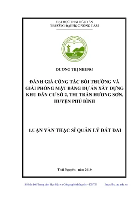 Luận văn thạc sĩ hay đánh giá công tác bồi thường và giải phóng mặt bằng dự án xây dựng khu dân cư số 2 thị trấn hương sơn huyện phú bình