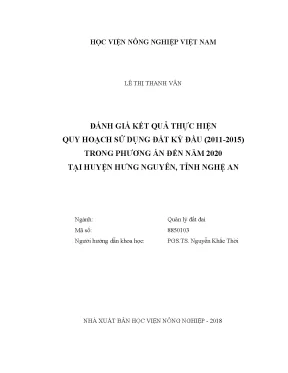 Luận văn thạc sĩ vnua đánh giá kết quả thực hiện quy hoạch sử dụng đất kỳ đầu 2011 2015 trong phương án đến năm 2020 tại huyện hưng nguyên tỉnh nghệ an