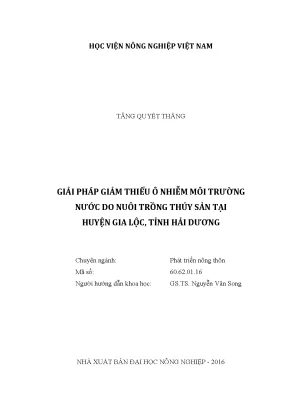 Luận văn thạc sĩ vnua giải pháp giảm thiểu ô nhiễm môi trường nước do nuôi trồng thủy sản tại huyện gia lộc tỉnh hải dương