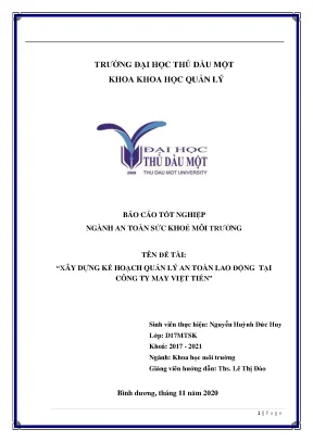 Khóa luận tốt nghiệp xây dựng kế hoạch quản lý an toàn lao động tại công ty may việt tiến