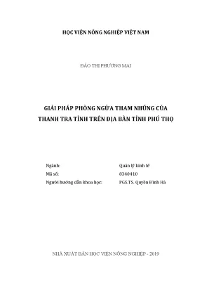 Luận văn thạc sĩ vnua giải pháp phòng ngừa tham nhũng của thanh tra tỉnh trên địa bàn tỉnh phú thọ