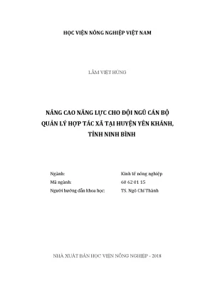 Luận văn thạc sĩ vnua nâng cao năng lực cho đội ngũ cán bộ quản lý hợp tác xã tại huyện yên khánh tỉnh ninh bình