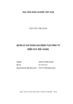 Luận văn thạc sĩ vnua quản lý an toàn lao động tại công ty điện lực bắc giang