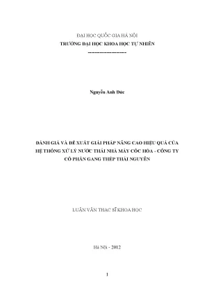 Luận văn thạc sĩ hus đánh giá đề xuất giải pháp nâng cao hiệu quả của hệ thống xử lý nước thải nhà máy cốc hóa công ty cổ phần gang thép thái nguyên