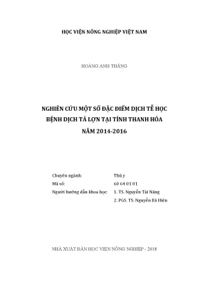 Luận văn thạc sĩ vnua nghiên cứu một số đặc điểm dịch tễ học bệnh dịch tả lợn tại tỉnh thanh hóa năm 2014 2016