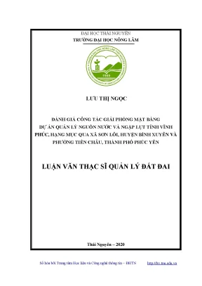 Luận văn thạc sĩ hay đánh giá công tác giải phóng mặt bằng dự án quản lý nguồn nước và ngập lụt tỉnh vĩnh phúc hạng mục qua xã sơn lôi huyện bình xuyên và phường tiền châu thành phố phúc yên