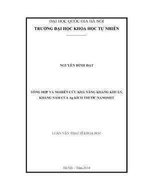 Luận văn thạc sĩ hus tổng hợp và nghiên cứu khả năng kháng khuẩn kháng nấm của ag kích thước nanomet