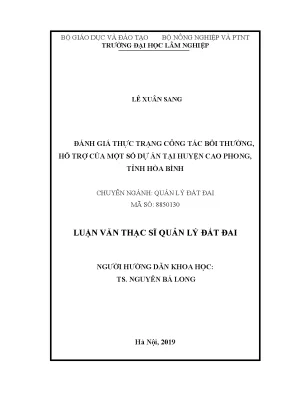 Luận văn thạc sĩ hay đánh giá thực trạng công tác bồi thường hỗ trợ của một số dự án tại huyện cao phong tỉnh hòa bình