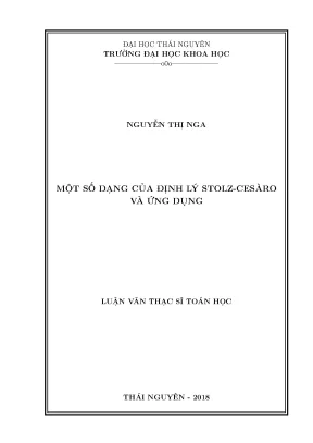 Luận văn thạc sĩ hay một số dạng của định lý stolz cesàro