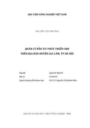 Luận văn thạc sĩ vnua quản lý đầu tư phát triển chợ trên địa bàn huyện gia lâm thành phố hà nội