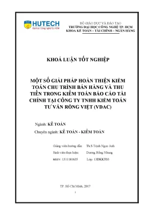 Luận văn thạc sĩ hay một số giải pháp hoàn thiện kiểm toán chu trình bán hàng và thu tiền trong kiểm toán báo cáo tài chính tại công ty tnhh kiểm toán tư vấn rồng việt vdac