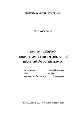 Luận văn thạc sĩ vnua quản lý chi thuế đối với hộ kinh doanh cá thể tại chi cục thuế thành phố lào cai tỉnh lào cai