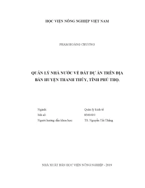 Luận văn thạc sĩ vnua quản lý nhà nước về đất dự án trên địa bàn huyện thanh thủy tỉnh phú thọ