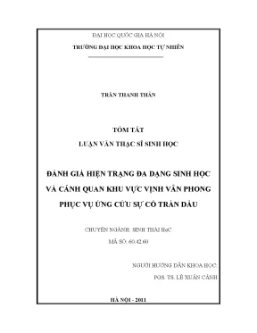 Luận văn thạc sĩ hus đánh giá hiện trạng đa dạng sinh học và cảnh quan khu vực vịnh vân phong phục vụ ứng cứu sự cố tràn dầu