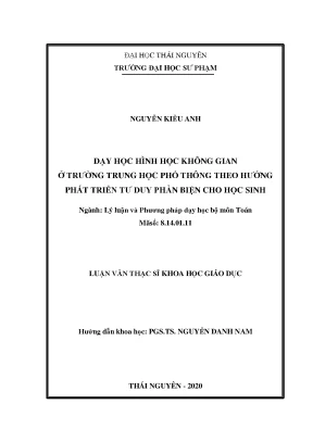 Luận văn thạc sĩ hay dạy học hình học không gian ở trường trung học phổ thông theo hướng phát triển tư duy phản biện cho học sinh