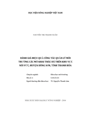 Luận văn thạc sĩ vnua đánh giá hiệu quả công tác quản lý môi trường các mỏ khai thác đá trên khu vực núi vức huyện đông sơn tỉnh thanh hóa