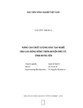 Luận văn thạc sĩ vnua nâng cao chất lượng đào tạo nghề cho lao động nông thôn huyện phù cừ tỉnh hưng yên