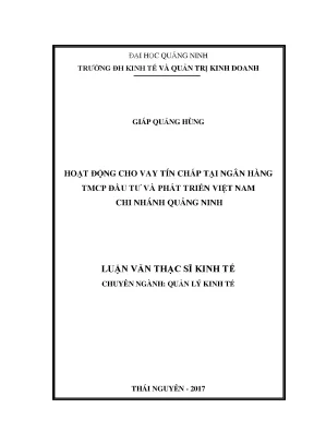 Luận văn thạc sĩ hay hoạt động cho vay tín chấp tại ngân hàng tmcp đầu tư và phát triển việt nam chi nhánh quảng ninh