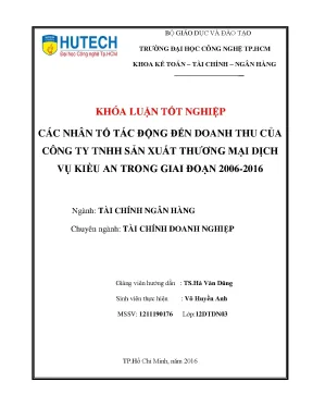 Luận văn thạc sĩ hay các nhân tố tác động đến doanh thu của cty tnhh sx tmdv kiều an trong giai đoạn 2006 2016