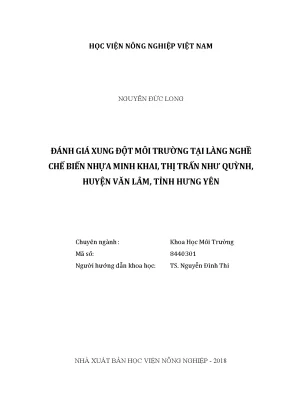 Luận văn thạc sĩ vnua đánh giá xung đột môi trường tại làng nghề chế biến nhựa minh khai thị trấn như quỳnh huyện văn lâm tỉnh hưng yên