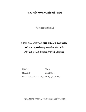 Luận văn thạc sĩ vnua đánh giá an toàn chế phẩm probiotic chứa vi khuẩn dạng bào tử trên chuột nhắt trắng swiss albino