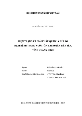 Luận văn thạc sĩ vnua hiện trạng và giải pháp quản lý rủi ro dịch bệnh trong nuôi tôm tại huyện tiên yên tỉnh quảng ninh