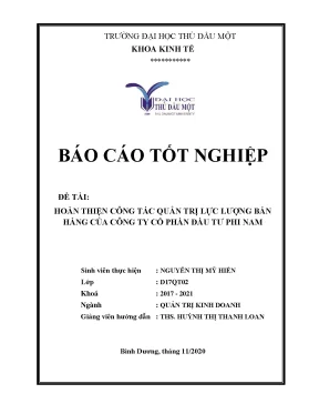 Khóa luận tốt nghiệp hoàn thiện công tác quản trị lực lượng bán hàng của công ty cổ phần đầu tư phi nam