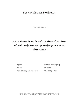 Luận văn thạc sĩ vnua giải pháp phát triển nuôi cá lồng vùng lòng hồ thủy điện sơn la tại huyện quỳnh nhai tỉnh sơn la