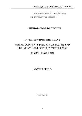 Luận văn thạc sĩ hus investigation the heavy metal contents in surface water and sediment collected in thadluang marsh lao pdr