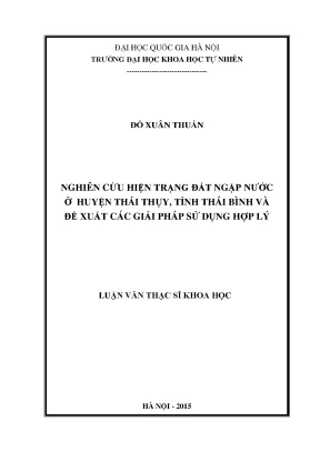 Luận văn thạc sĩ hus nghiên cứu hiện trạng đất ngập nước ở huyện thái thụy tỉnh thái bình và đề xuất các giải pháp sử dụng hợp lý