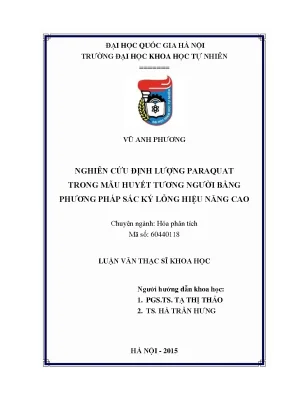 Luận văn thạc sĩ hus nghiên cứu định lượng paraquat trong mẫu huyết tương người bằng phương pháp sắc ký lỏng hiệu năng cao
