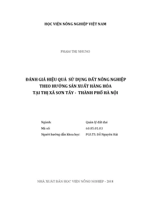 Luận văn thạc sĩ vnua đánh giá hiệu quả sử dụng đất nông nghiệp theo hướng sản xuất hàng hóa tại thị xã sơn tây thành phố hà nội