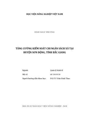 Luận văn thạc sĩ vnua tăng cường kiểm soát chi ngân sách xã tại huyện sơn động tỉnh bắc giang