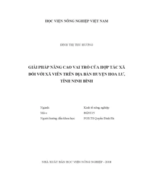 Luận văn thạc sĩ vnua giải pháp nâng cao vai trò của hợp tác xã đối với xã viên trên địa bàn huyện hoa lư tỉnh ninh bình