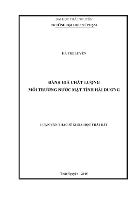 Luận văn thạc sĩ hay đánh giá chất lượng môi trường nước mặt tỉnh hải dương