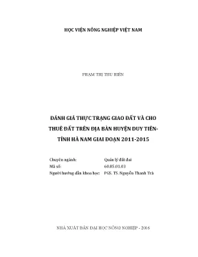 Luận văn thạc sĩ vnua đánh giá thực trạng giao đất và cho thuê đất trên địa bàn huyện duy tiên tỉnh hà nam giai đoạn 2011 2015