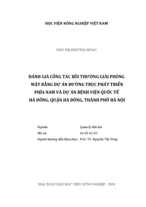 Luận văn thạc sĩ vnua đánh giá công tác bồi thường giải phóng mặt bằng dự án đường trục phát triển phía nam và dự án bệnh viện quốc tế hà đông quận hà đông thành phố hà nội