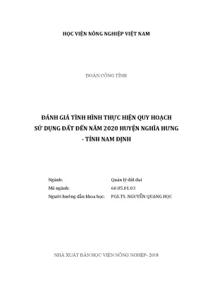 Luận văn thạc sĩ vnua đánh giá tình hình thực hiện quy hoạch sử dụng đất đến năm 2020 huyện nghĩa hưng tỉnh nam định