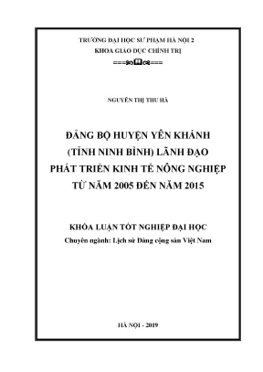 Luận văn thạc sĩ hay đảng bộ huyện yên khánh tỉnh ninh bình lãnh đạo phát triển kinh tế nông nghiệp từ năm 2005 đến năm 2015