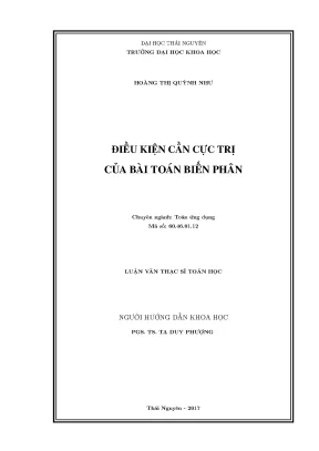 Luận văn thạc sĩ hay điều kiện cần cực trị của bài toán biến phân