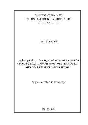 Luận văn thạc sĩ hus phân lập và tuyển chọn chủng nấm ký sinh côn trùng có khả năng sinh tổng hợp chitinase để kiểm soát rệp muội hại cây trồng