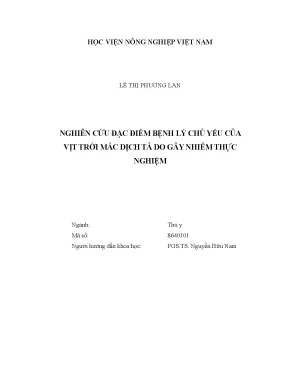 Luận văn thạc sĩ vnua nghiên cứu đặc điểm bệnh lý chủ yếu của vịt trời mắc dịch tả do gây nhiễm thực nghiệm