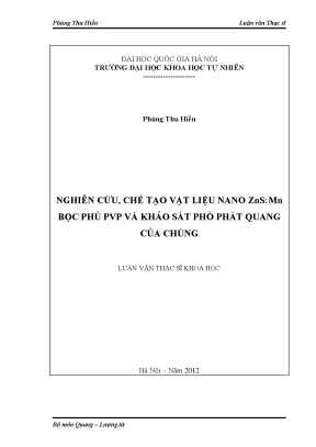 Luận văn thạc sĩ hus nghiên cứu chế tạo vật liệu nano znsmn bọc phủ pvp và khảo sát phổ phát quang của chúng luận văn ths vật lý 60 44 11