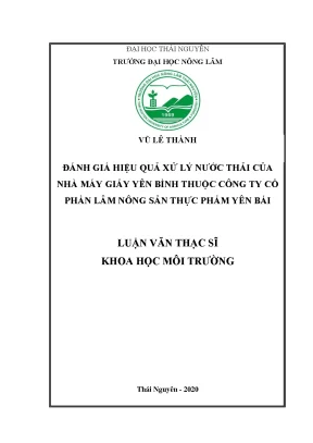 Luận văn thạc sĩ hay đánh giá hiệu quả xử lý nước thải của nhà máy giấy yên bình thuộc công ty cổ phần lâm nông sản thực phẩm yên bái