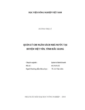 Luận văn thạc sĩ vnua quản lý chi ngân sách nhà nước tại huyện việt yên tỉnh bắc giang