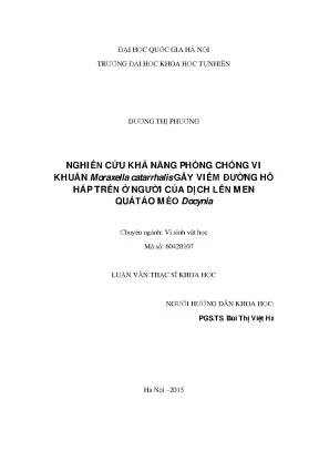 Luận văn thạc sĩ hus nghiên cứu khả năng phòng chống vi khuẩn moraxella catarrhalis gây viêm đường hô hấp trên ở người của dịch lên men quả táo mèo docynia 07