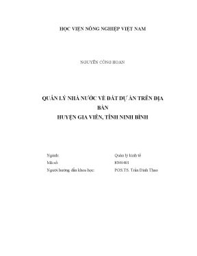 Luận văn thạc sĩ vnua quản lý nhà nước về đất dự án trên địa bàn huyện gia viễn tỉnh ninh bình