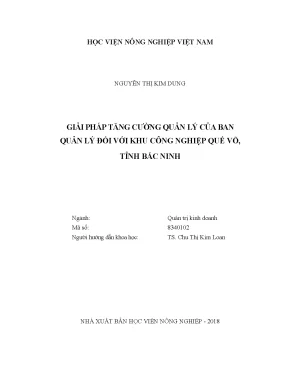 Luận văn thạc sĩ vnua giải pháp tăng cường quản lý của ban quản lý đối với khu công nghiệp quế võ tỉnh bắc ninh
