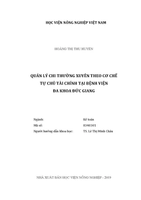 Luận văn thạc sĩ vnua quản lý chi thường xuyên theo cơ chế tự chủ tài chính tại bệnh viện đa khoa đức giang